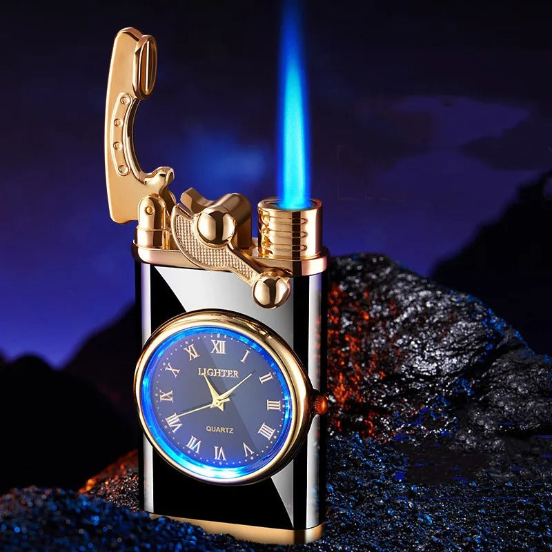 Encendedor Lighter de metal con reloj incluido Modelo Negro Mate